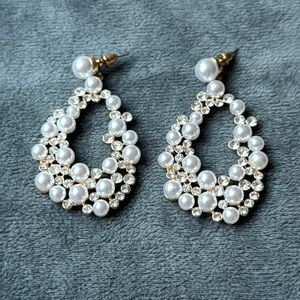Pearl and Rhinestone Oversized Hoop Drop Earrings